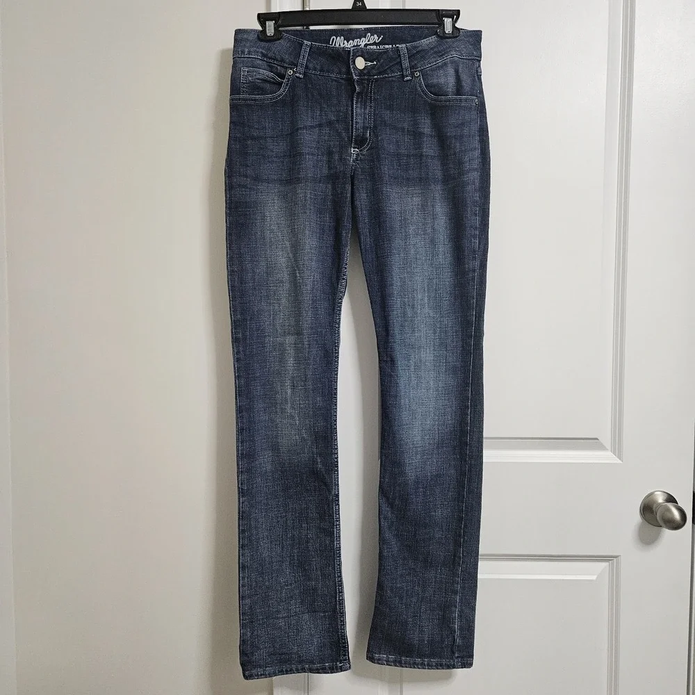 Wrangler Jeans Women 11x36 Dark Blue Straight Leg Embroidered Mid Rise Western